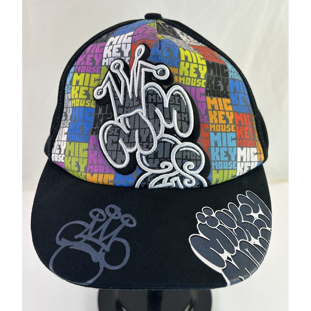 Disney Parks Mickey Mouse Graffiti Art Snapback Hat Cap Adult Multi-Color Black